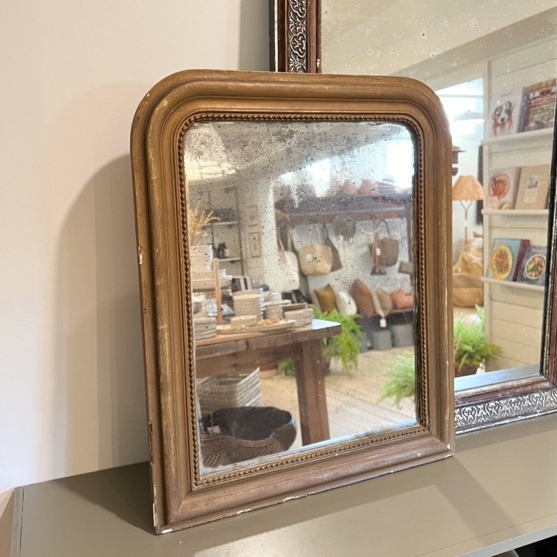 Wall Mirror Antique Louis Philippe Style Arched Mercury Glass Distressed