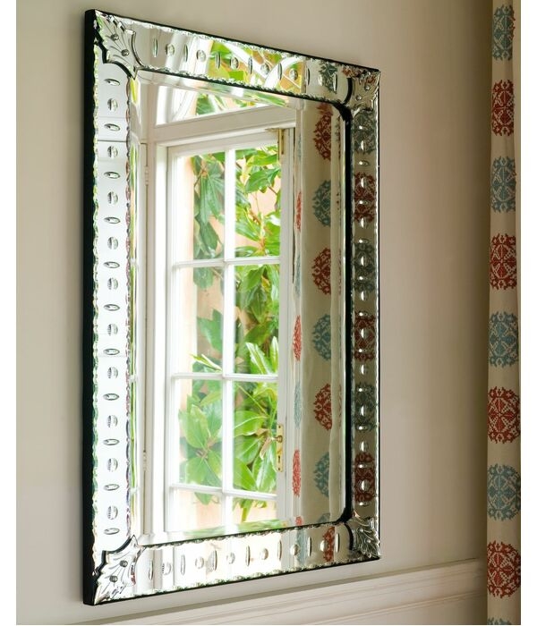 Wall Mirror Arched Segmented Frame Etched Floral Motifs Traditional Elegant