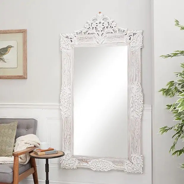 Wall Mirror Arched Silhouette Distressed Finish French Country Style