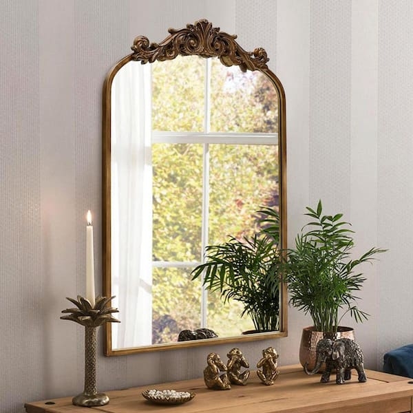 Wall Mirror Arched Top, Copper Finish Vintage Arched Wall Mirror Styling
