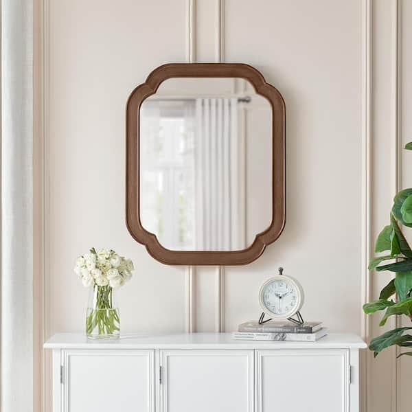 Wall Mirror Arched Top Dark Brown Carved Wood French Country