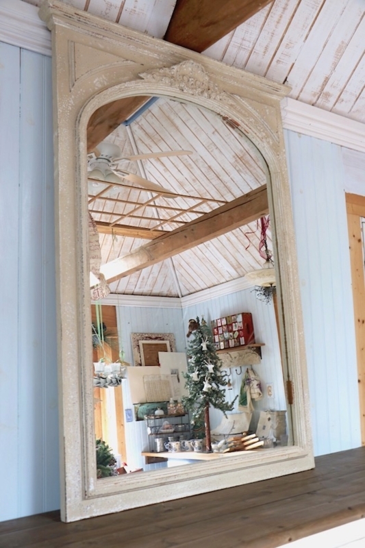 Wall Mirror: Arched Wood Toned Molded Frame with Carving