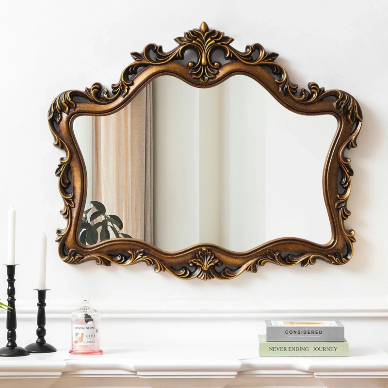 Wall Mirror Asymmetrical Baroque Scrollwork Ornate Antique Gold