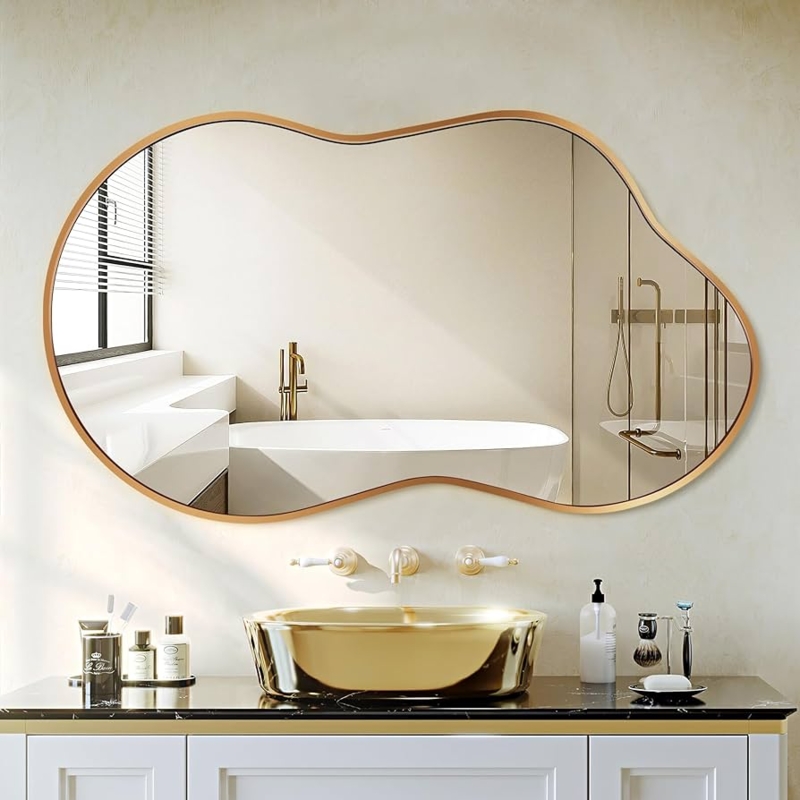 Wall Mirror Asymmetrical Gold Frame Modern Entryway Decor