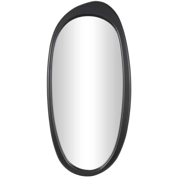 Wall Mirror Asymmetrical Organic Shape Matte Black Trim Horizontal Mount