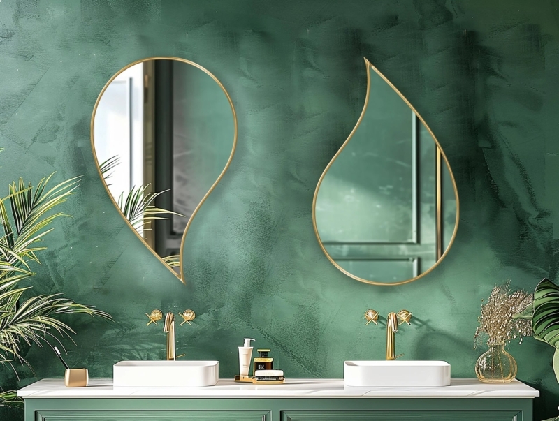 Wall Mirror Asymmetrical Raindrop Silhouette Black Frame