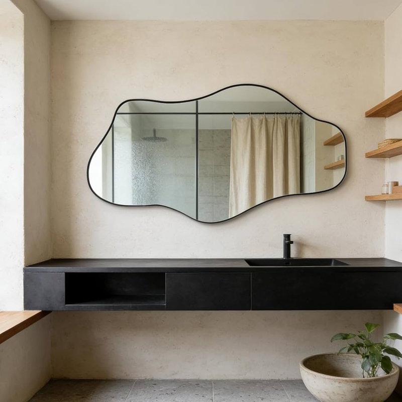 Wall Mirror Asymmetrical Shape Frameless Edge Organic Form Modern