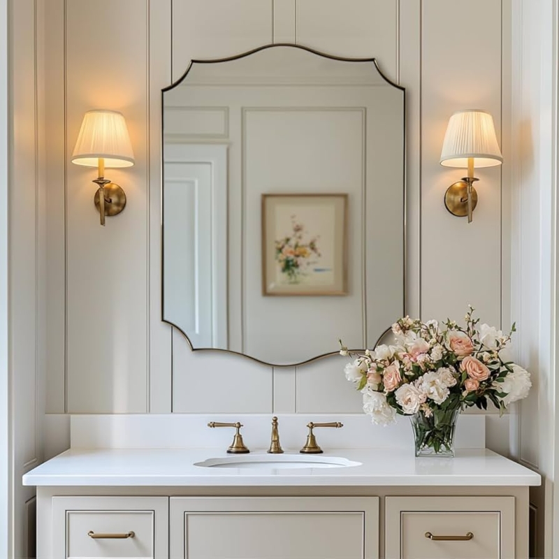 Wall Mirror Asymmetrical Silhouette Antique Brass Curved Glam
