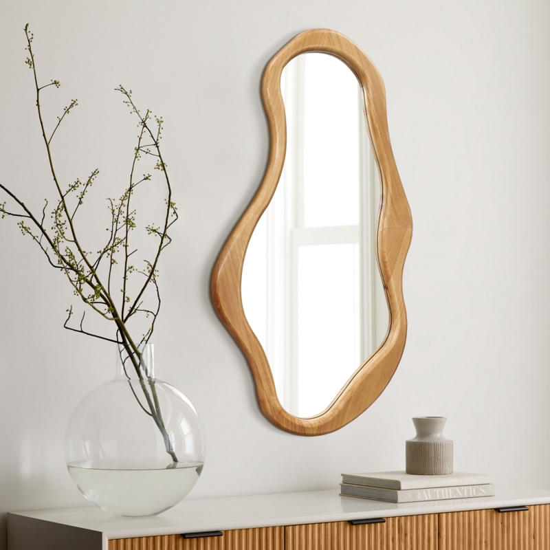 Wall Mirror Asymmetrical Thick Wood Frame Organic Shape