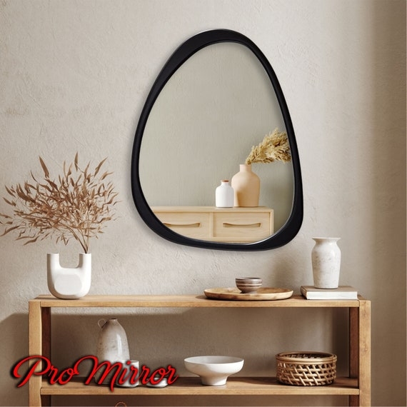 Wall Mirror Asymmetrical Thin Black Frame Puddle Shape MCM