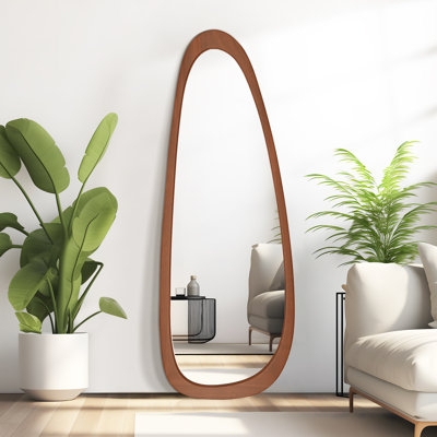 Wall Mirror Asymmetrical Thin Wood Frame Irregular Decor