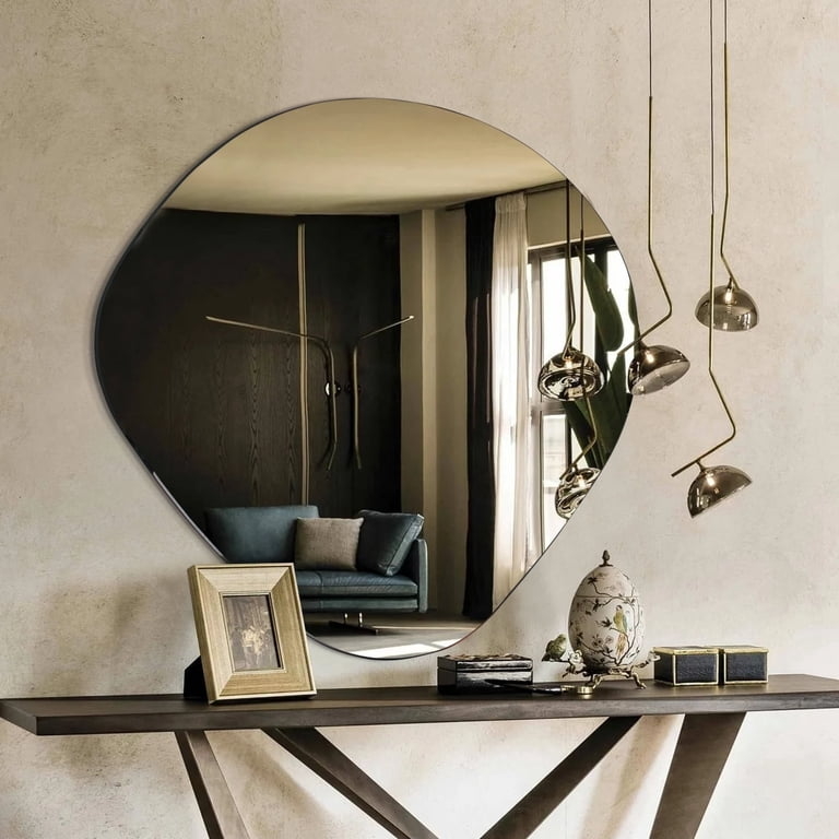 Wall Mirror Asymmetrical Wavy Edges Frameless Bathroom Vanity