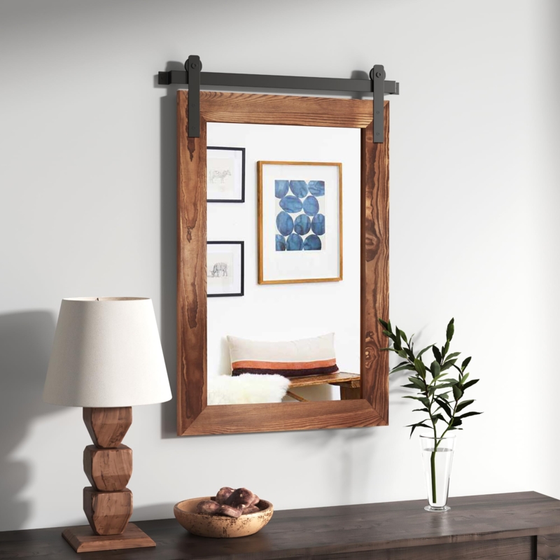 Wall Mirror Barn Door Hardware X-Brace Overlay Brown Wood Finish
