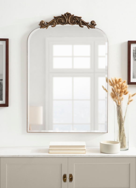 Wall Mirror: Baroque Style Black Ornate Crown Beveled Glass Frameless