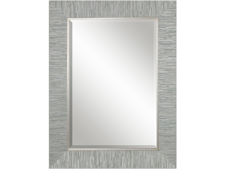 Wall Mirror, Beveled Glass, Textured Rectangular Wood Frame