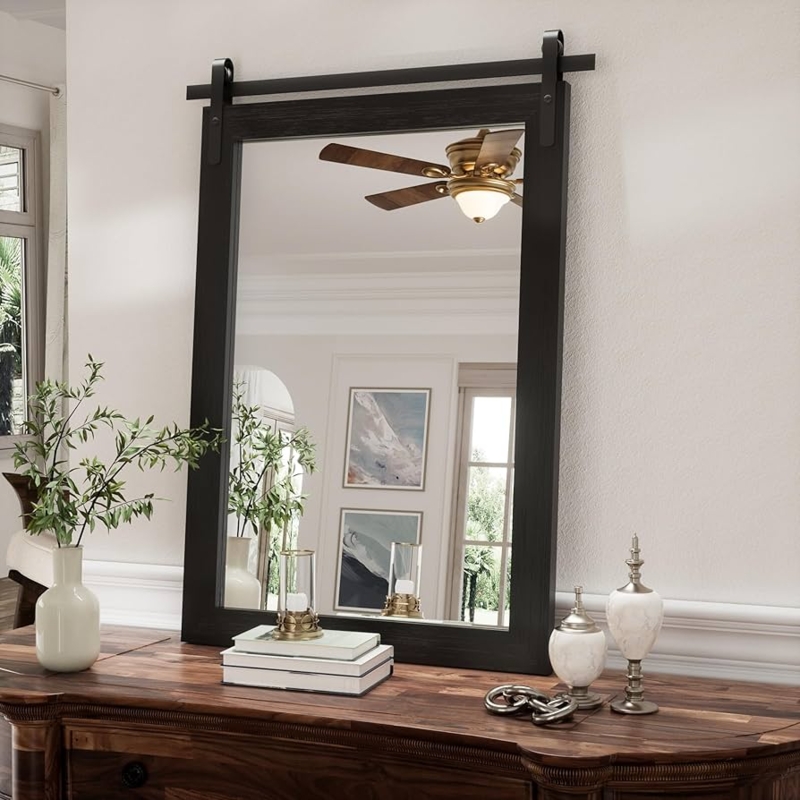 Wall Mirror Black X-Brace Detail Metallic Brackets Vertical Farmhouse