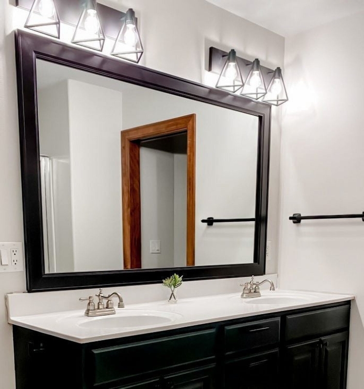 Wall Mirror Bold Wide Black Frame Vertical Transitional Vanity Setup