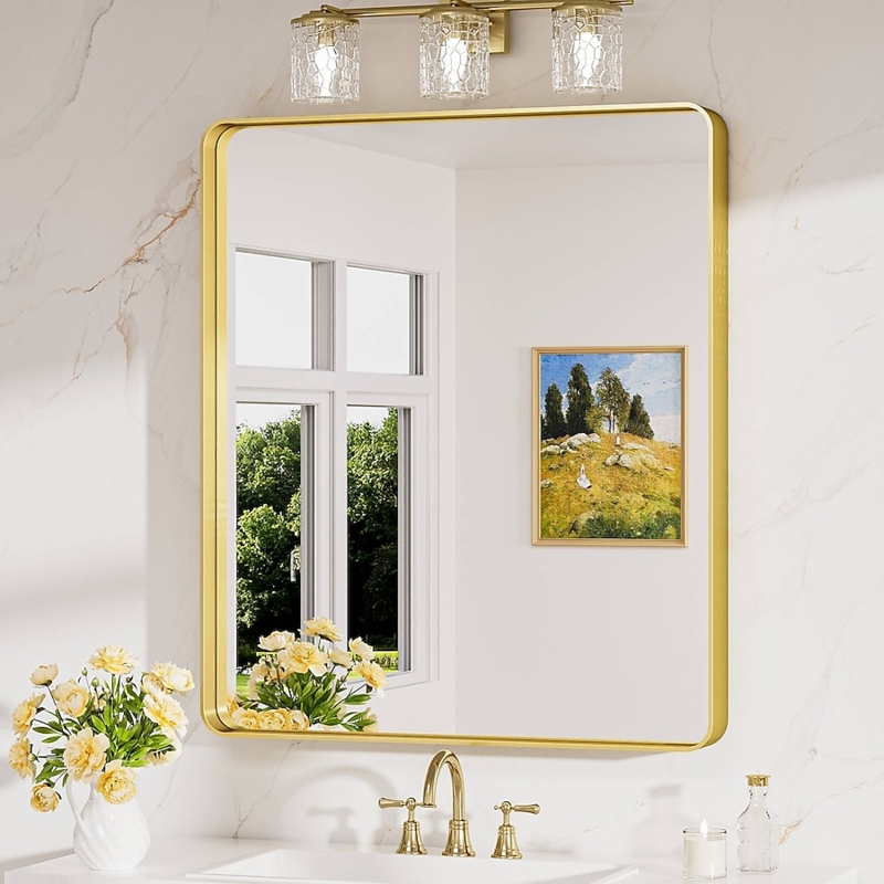 Wall Mirror Brushed Frame Bathroom Decor Rectangular Slim