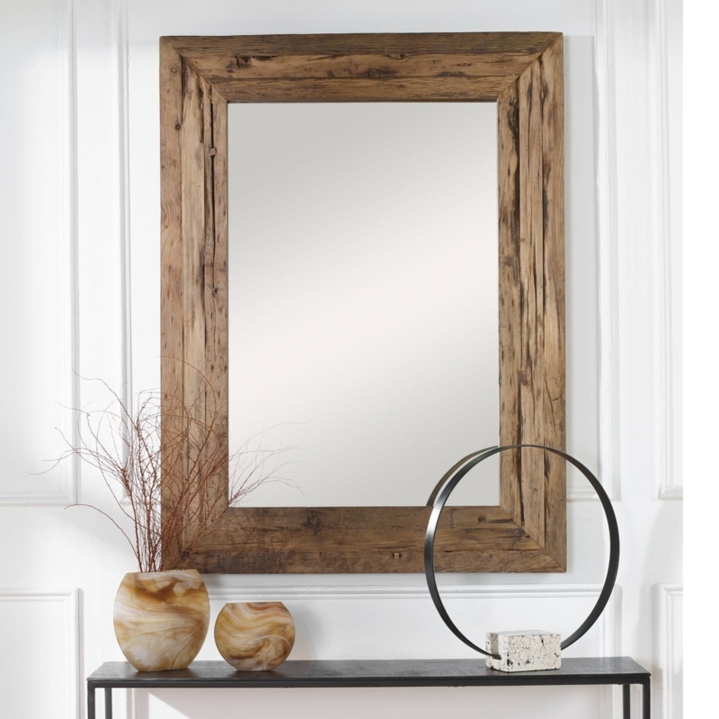 Wall Mirror Chunky Rustic Wood Frame Textured Farmhouse Entryway
