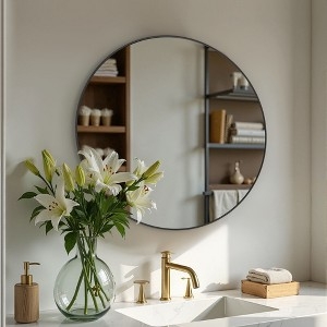 Wall Mirror Circular Black Matte Hanging Strap Peg Mount Minimalist