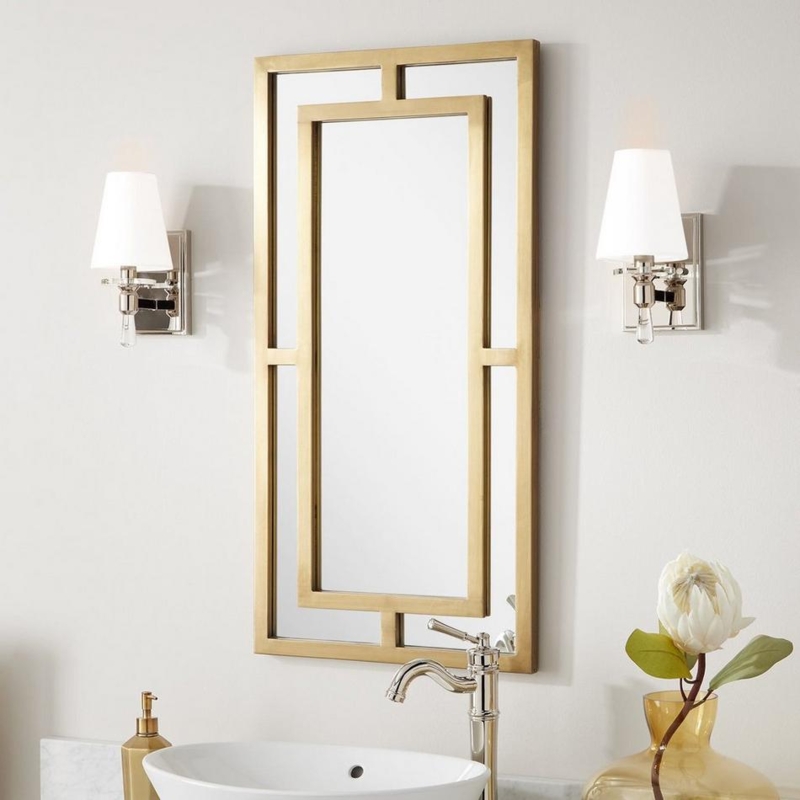 Wall Mirror Circular Frame Ornate Scrollwork Antique Brass Finish Traditional