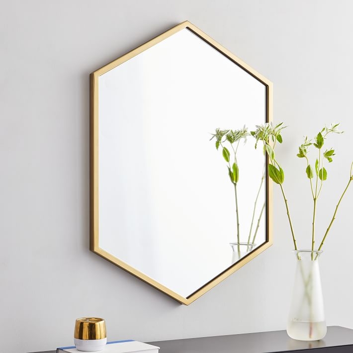 Wall Mirror: Dark Bronze Metal Framed Vertical Hexagon Silhouette