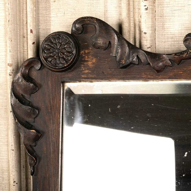 Wall Mirror Dark Wood Frame Stepped Molding Antique Beveled Glass