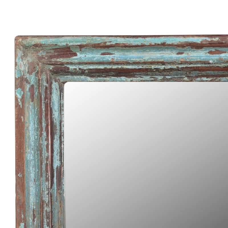 Wall Mirror Distressed Blue Finish Oversized Frame Rustic Farmhouse