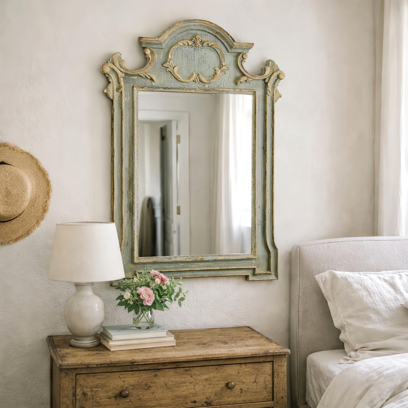 Wall Mirror: Elegant Gold Arched Frame in Rococo Style Accent