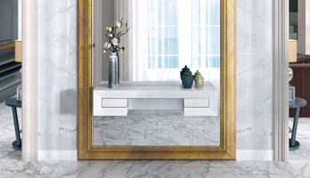 Wall Mirror: Extra Wide Frame, Gold Finish, Glam Style for Entryway