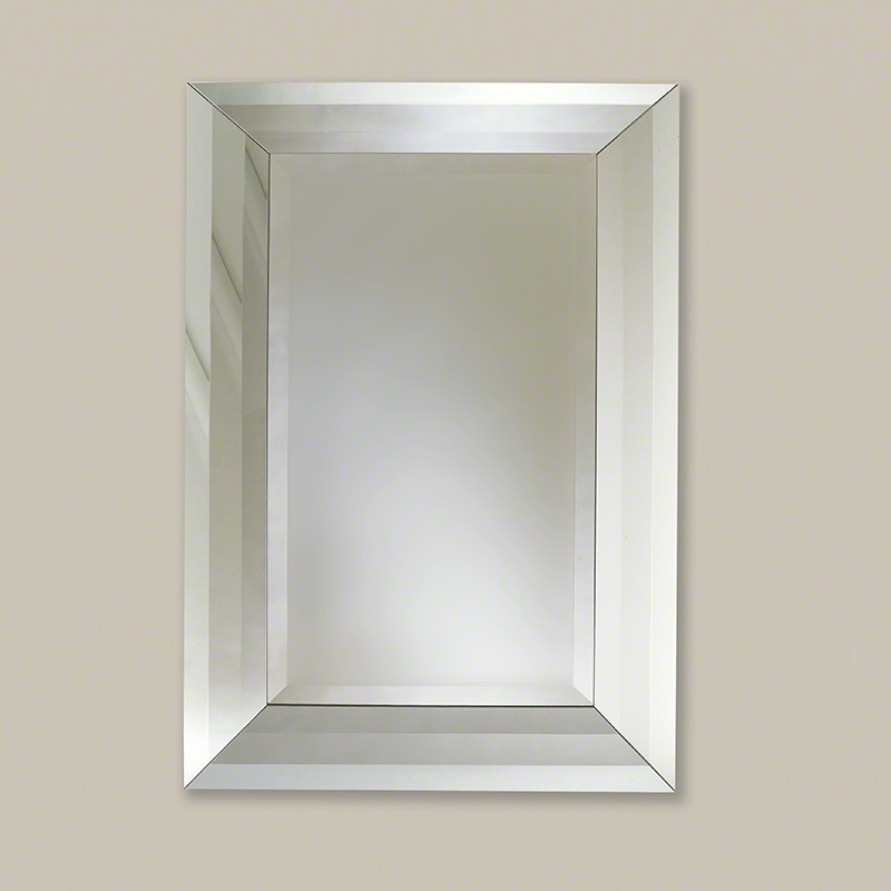 Wall Mirror Faceted Frame Round Shape Beveled Glass Large Scale