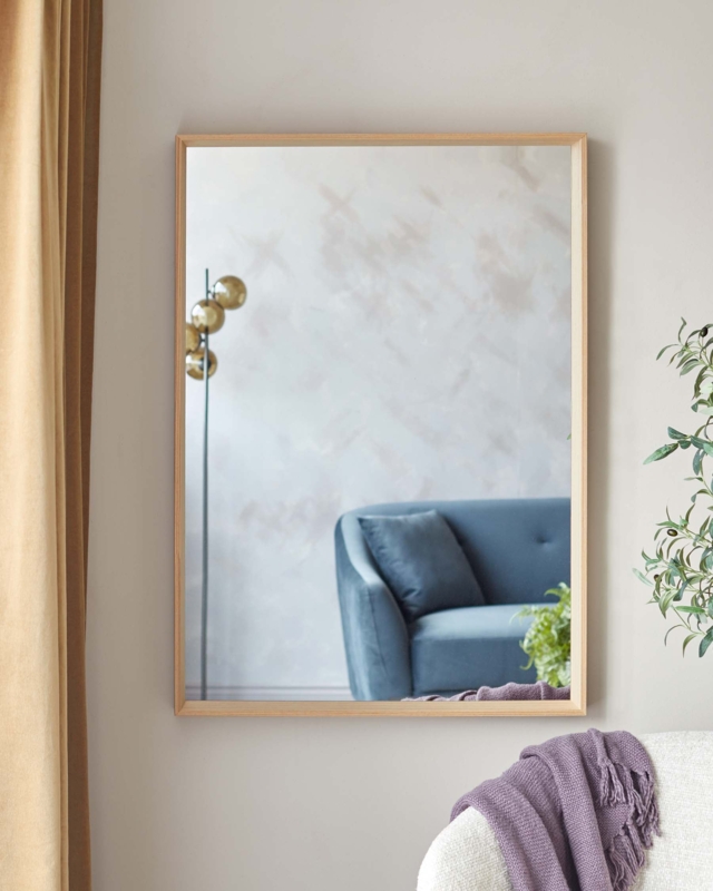 Wall Mirror featuring Thick Frame in Warm Oak Tone Scandinavian Style