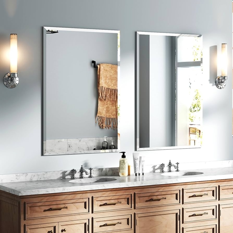 Wall Mirror Frameless Beveled Edges Rectangular Modern Farmhouse