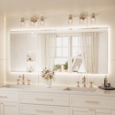 Wall Mirror Frameless LED Backlit Beveled Edge, Sleek Bathroom Decor