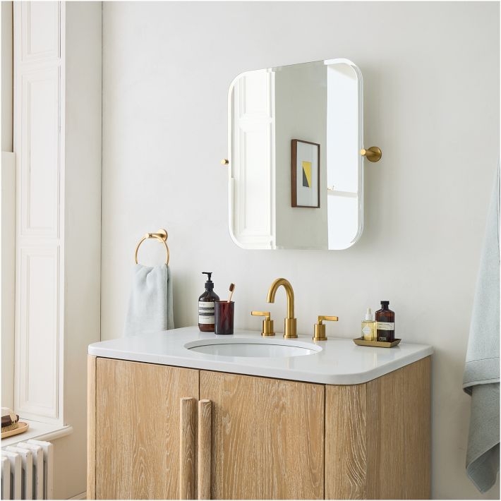 Wall Mirror Frameless Pivot Hardware Rounded Corners Dark Bronze
