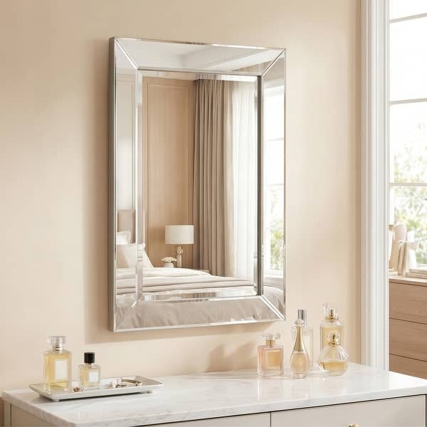Wall Mirror Frameless Rectangular Beveled Edge Entryway Decor