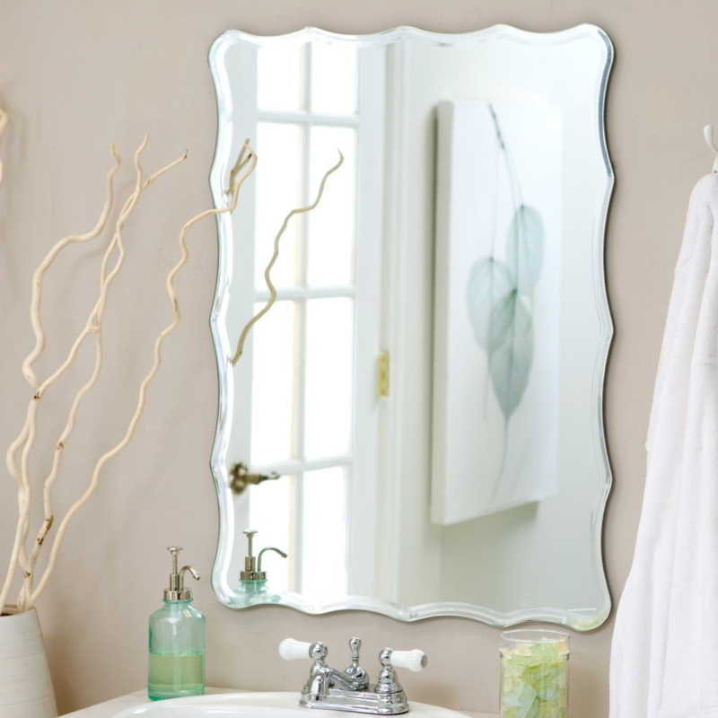 Wall Mirror Frameless Rectangular Polished Beveled Edges Sleek Design