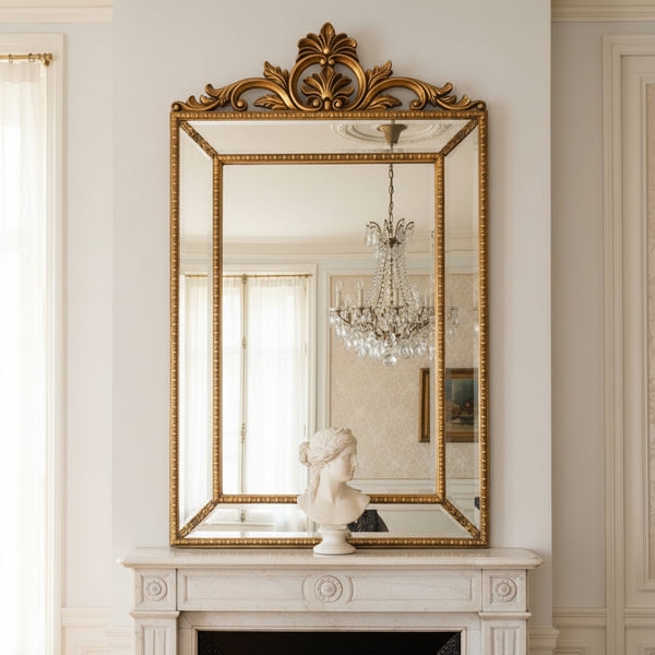 Wall Mirror French Gilt Finish Arched Top Ornate Floral Carvings