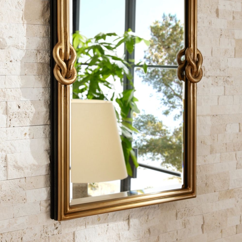 Wall Mirror Geometric Cutouts Rectangular Silhouette Antique Brass Finish