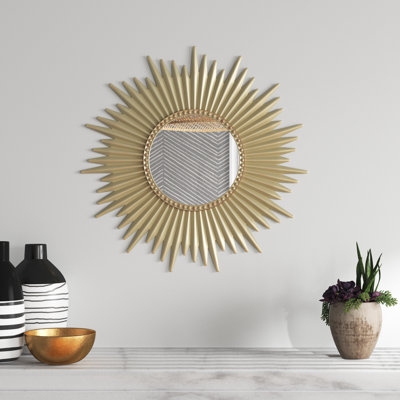 Wall Mirror Gold Starburst Frame Radiating Rays Decor