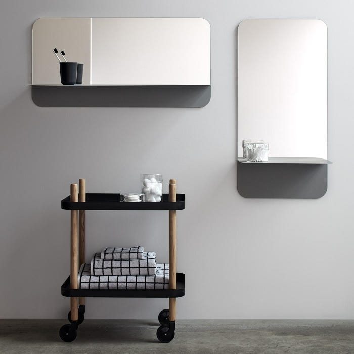 Wall Mirror Gray Frame Vertical Rectangular Shape Slim Profile