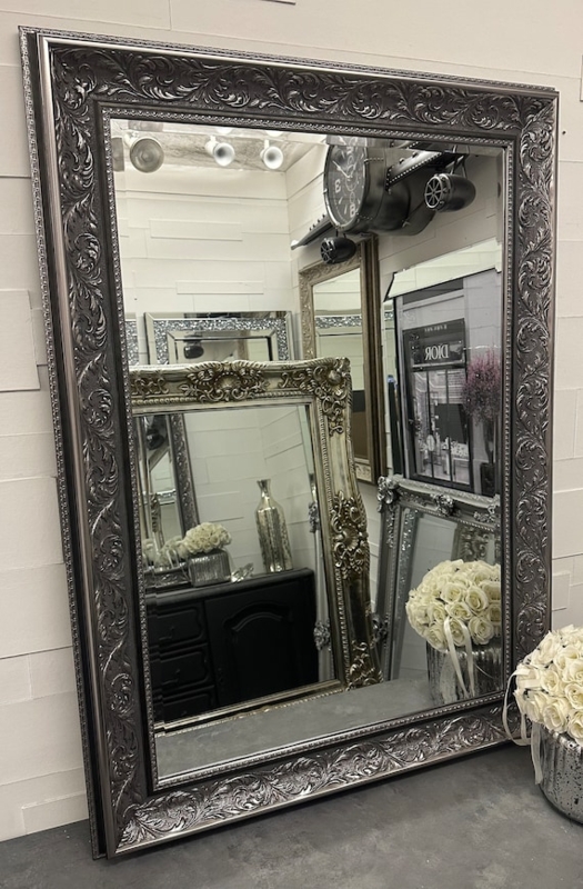 Wall Mirror Gunmetal Ornate Scrollwork Frame Baroque Mantle Decor