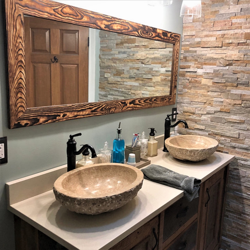 Wall Mirror Heavily Distressed Whitewash Chunky Frame Leaning Style