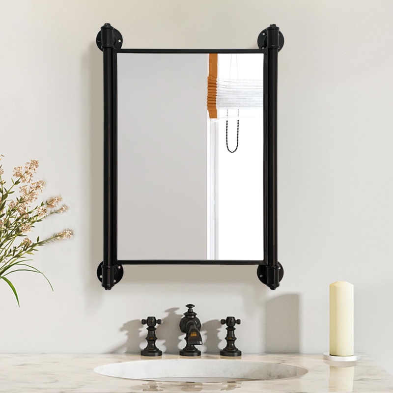 Wall Mirror, Industrial Pipe Frame, Elbow Fittings, Bathroom Vanity Decor