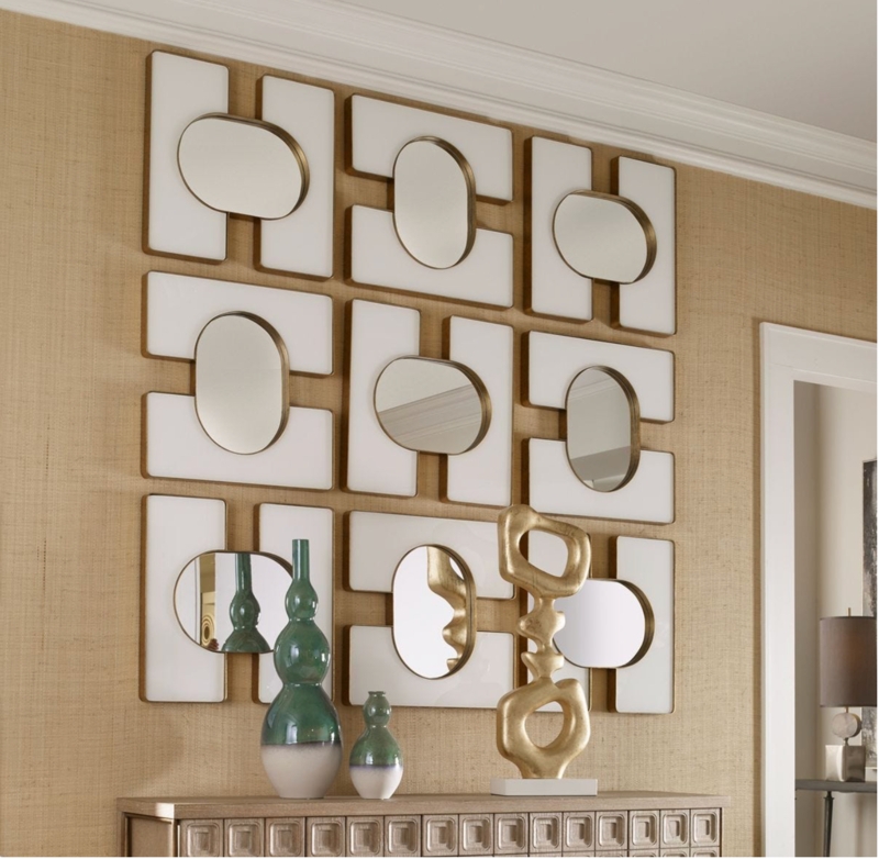 Wall Mirror Inner Rim Round White Glam Decor Two Tone