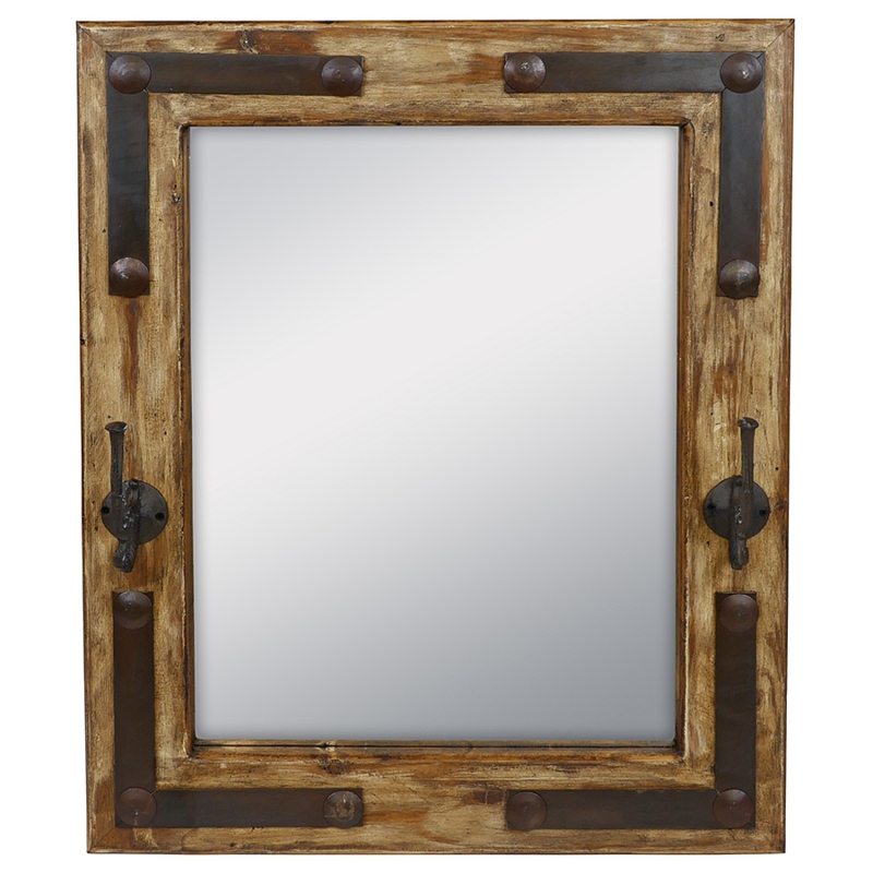 Wall Mirror Integrated Hooks Nailhead Trim Mudroom Mirror Coat Rack