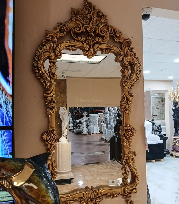 Wall Mirror Intricate Rose Motifs Rococo Scrolling Gilded Finish
