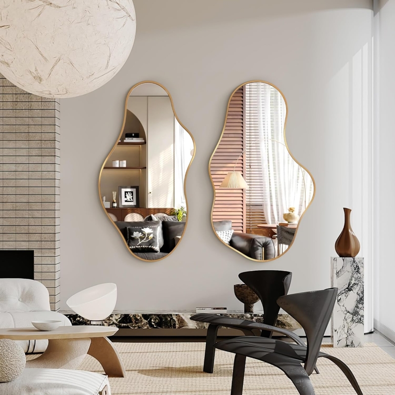 Wall Mirror Irregular Abstract Silhouette Thin Gold Frame