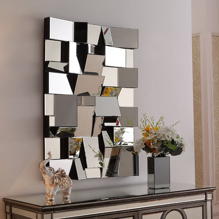 Wall Mirror Irregular Wavy Shape Silver Frame Vertical