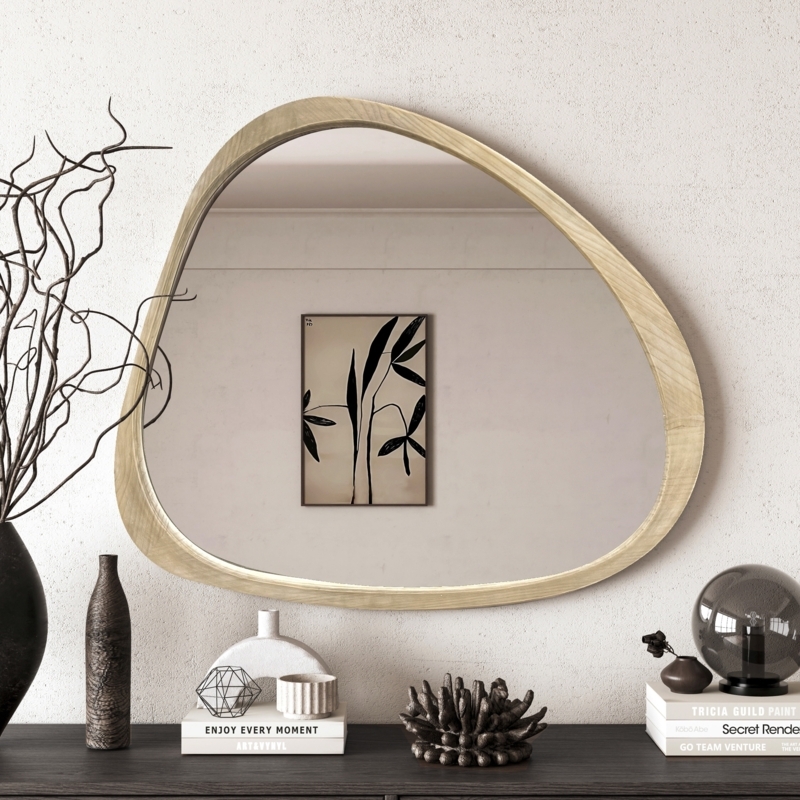 Wall Mirror: Large Asymmetrical Thin Wood Organic Modern